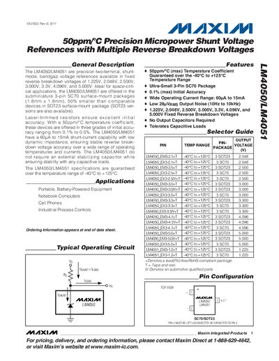 Maxim Integrated LM4050/LM4051 Voltage Reference Datasheet - cover page