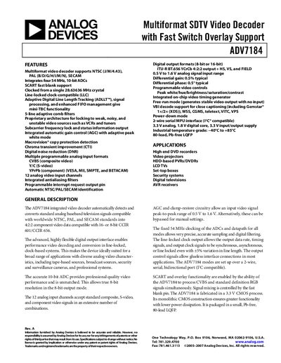Analog Devices ADV7184 Multiformat SDTV Video Decoder Datasheet Rev A