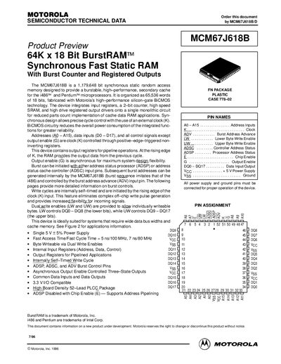 Motorola MCM67J618B Datasheet - cover page