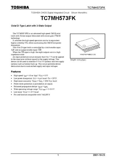 Toshiba TC7MH573FK Octal D-Type Latch Datasheet - cover page