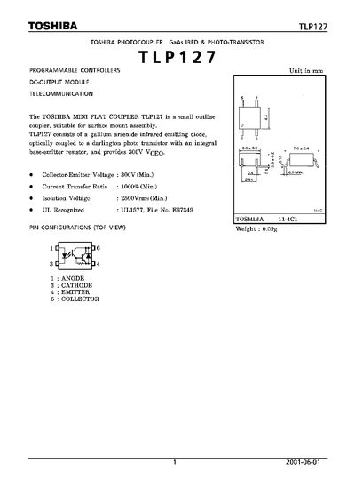 Toshiba TLP127 Optocoupler Datasheet - cover page