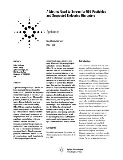 Agilent G2081AA Method for Screening 567 Pesticides Application Note - cover page