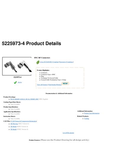 AMP 5225973-4 BNC Connector Product Details - cover page