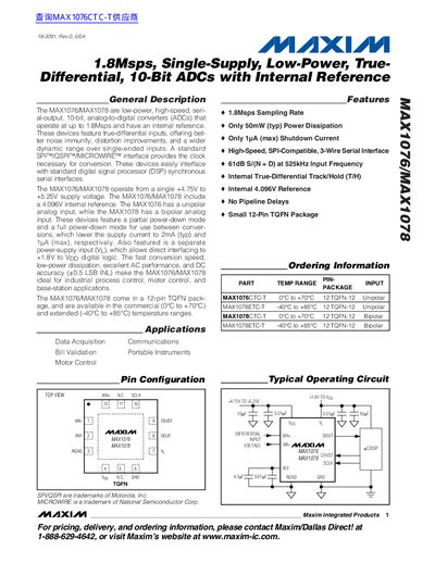 Maxim MAX1076/MAX1078 10‑Bit ADC Datasheet - cover page