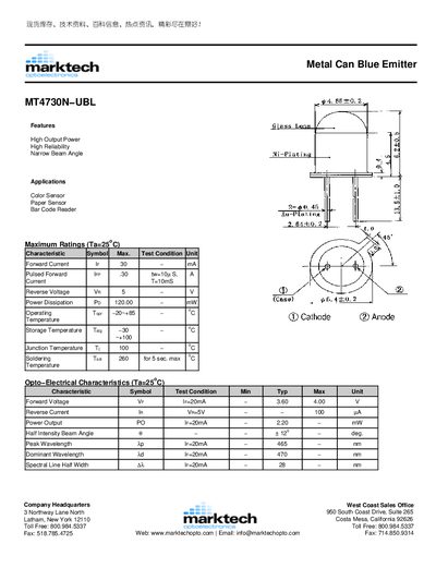 Marktech MT4730N-UBL Datasheet - cover page