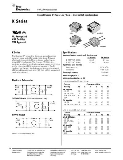 TYCO K SERIES Datasheet(1)(1) - cover page