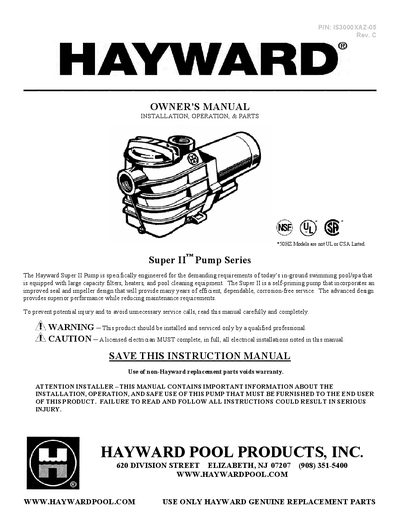 HAYWARD IS3000XAZ-05 owner's MANUAL - cover page