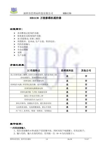Haobogao HB1130 Universal DVD Machine Remote User Manual - cover page