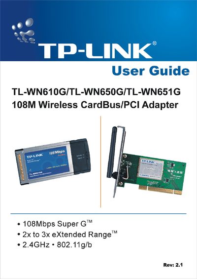 TP-Link TL-WN610G/TL-WN650G/TL-WN651G Wireless Network Card User Guide