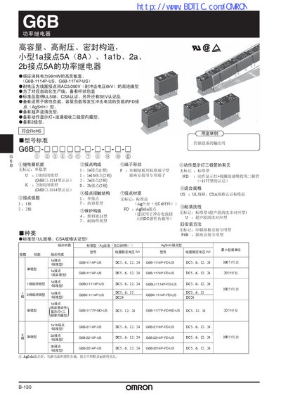 Omron G6B Power Relay Service Manual - cover page