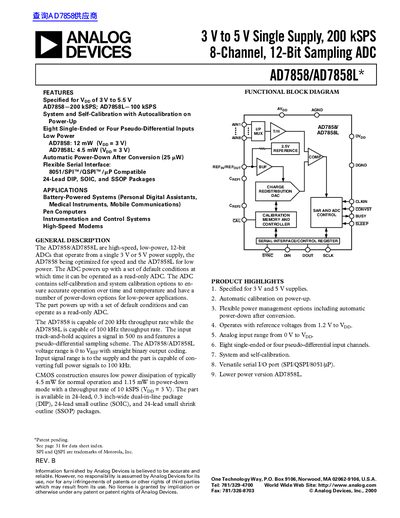 Analog Devices AD7858/AD7858L Sampling ADC Datasheet