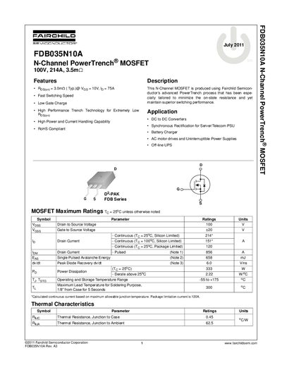 FAIRCHILD FDB035N10A Manual - cover page