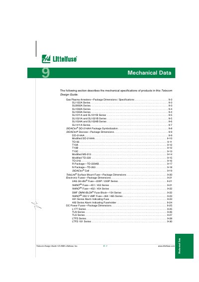 Littelfuse 9-1 Mechanical Data Datasheet - cover page