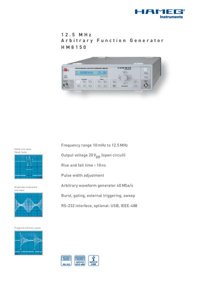 HAMEG 12.5 MHz Arbitrary Function Generator HM8150  - cover page