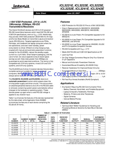 intersil ICL3221E ICL3222E ICL3223E ICL3232E ICL3241E ICL3243E Manual - cover page