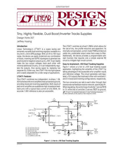 Linear Technology LT3471 Dual Boost/Inverter Tracks Supplies Design Note 357 - cover page