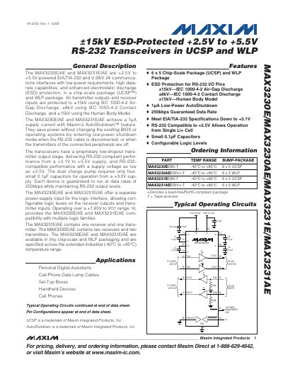 MAXIM MAX3230E/MAX3230AE/MAX3231E/MAX3231AE handbook - cover page