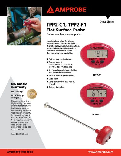 Amprobe TPP2-C1 / TPP2-F1 Flat Surface Probe Data Sheet - cover page