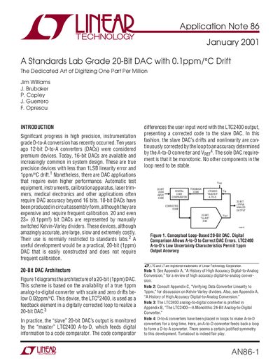 Linear Technology AN86-1 Application Note: 20-Bit DAC Design - cover page