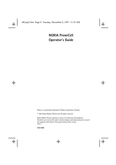 Nokia PremiCell Operator's Guide - cover page