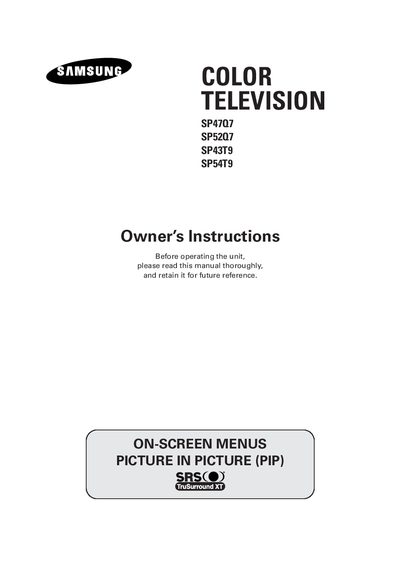 samsung SP47Q7 SP52Q7 SP43T9 SP54T9 user manual