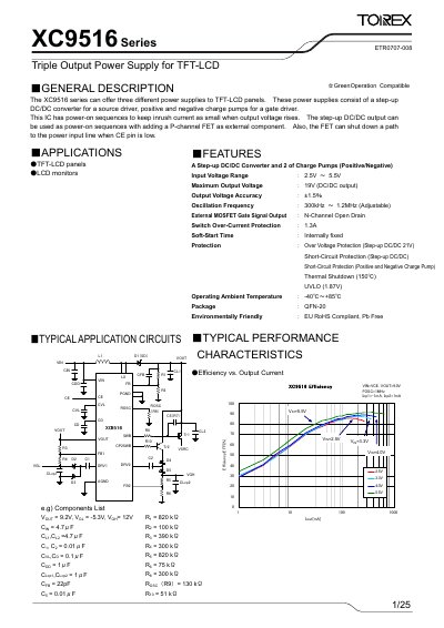 Torex XC9516Series Triple Output Power Supply for TFT-LCD Manual - cover page