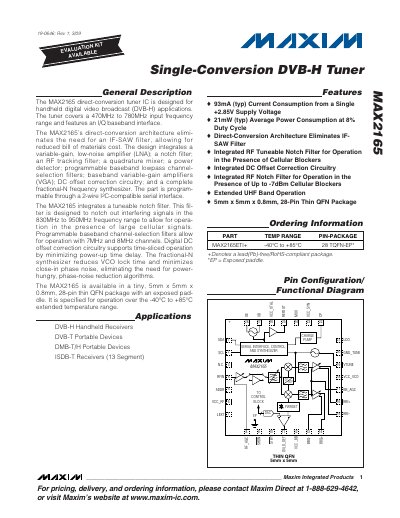 Maxim MAX2165 Direct-Conversion Tuner IC Data Sheet - cover page
