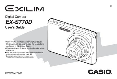Casio EX-S770D Digital Camera User's Guide - cover page