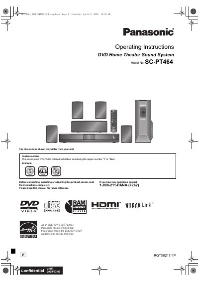 Panasonic SC-PT464 DVD Home Theater Sound System Operating Instructions - cover page