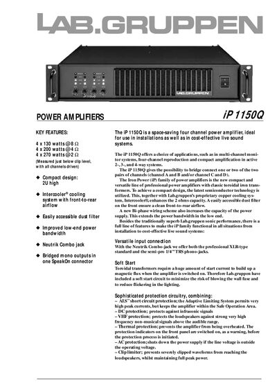 Lab.gruppen iP 1150Q Power Amplifier Datasheet