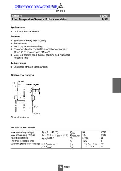 EPCOS B59901 Limit Temperature Sensors Product Data Sheet - cover page