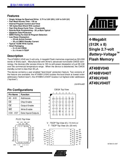 ATMEL AT49BV040 AT49BV040T AT49LV040 AT49LV040T DATA SHEET