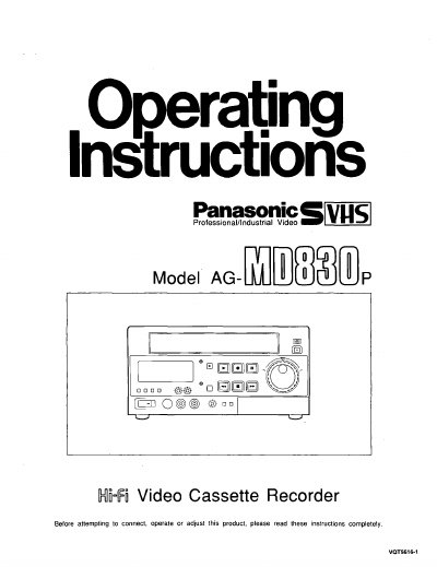 Panasonic AGMD830P Manual - cover page