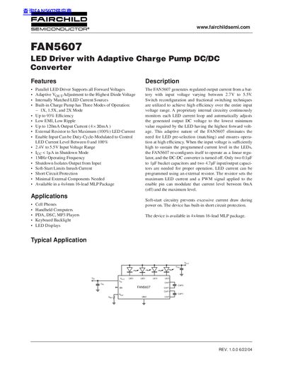 Fairchild Semiconductor FAN5607 LED Driver Datasheet