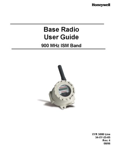 Honeywell WBR-AK Base Radio 900 MHz ISM Band User Guide - cover page