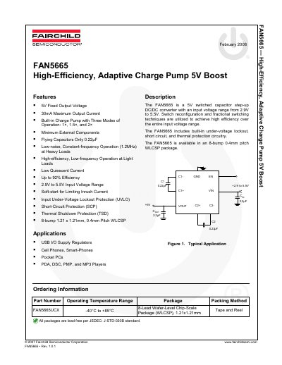 Fairchild Semiconductor FAN5665 High-Efficiency Adaptive Charge Pump 5V Boost Datasheet - cover page