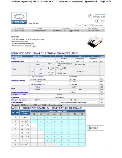 Oscilent 531-534 Series TCXO Datasheet - cover page