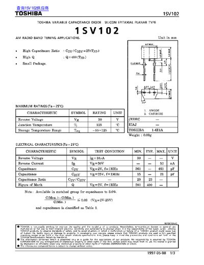 Toshiba 1SV10264 Variable Capacitance Diode Datasheet - cover page