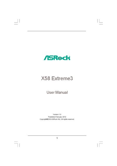 ASRock X58 Extreme3 Motherboard User Manual - cover page