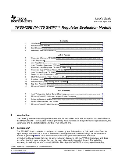 Texas Instruments TPS5420EVM-175 SWIFT Regulator Evaluation Module User Guide - cover page