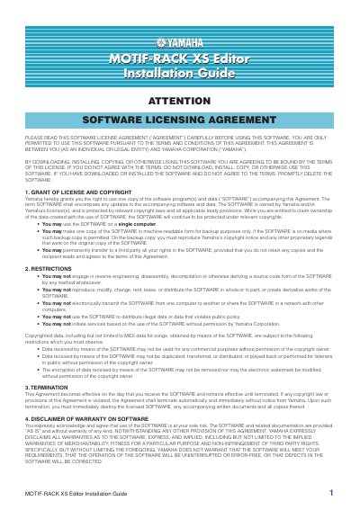 Yamaha MOTIF-RACK XS Editor Installation Guide - cover page