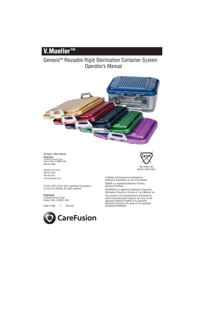 CareFusion Genesis Reusable Rigid Sterilization Container System Operator’s Manual - cover page