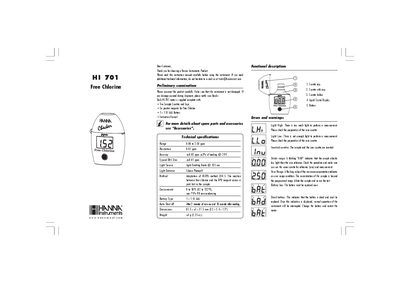 Hanna Instruments HI 701 Free Chlorine Meter Instruction Manual - cover page