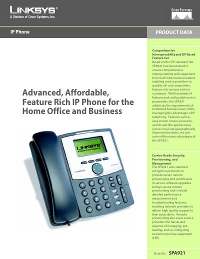 Linksys SPA921 IP Phone User Manual - cover page