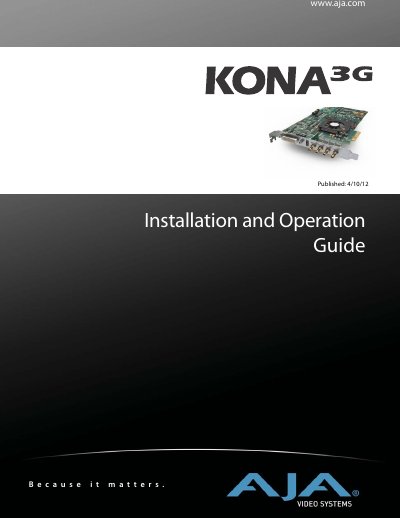 AJA KONA 3G Installation and Operation Guide - cover page