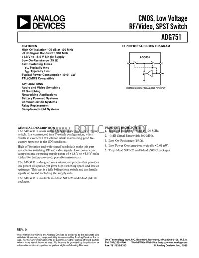 Analog Devices ADG751 Datasheet - cover page