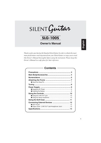 Yamaha SLG-100S Silent Guitar Owner's Manual
