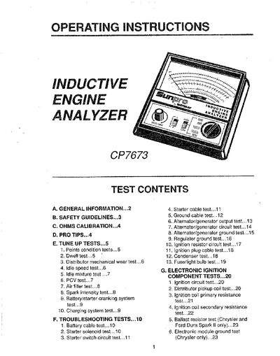 Actron CP7673 Inductive Engine Analyzer Operating Instructions