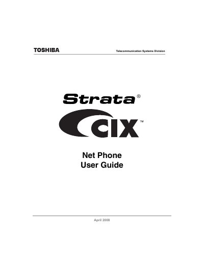 Toshiba Strata CIX Net Phone User Guide - cover page