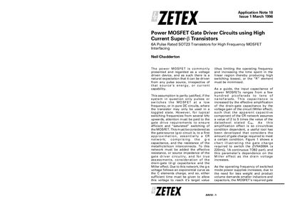 ZETEX AN18 Application Note – Power MOSFET Gate Driver Circuits - cover page